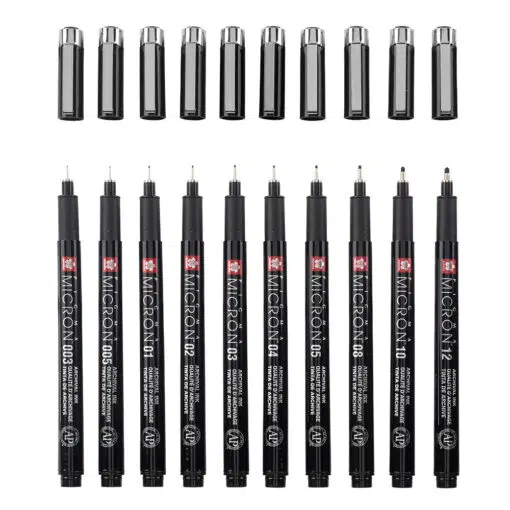 Set 10 Linere Sakura Pigma Micron Black + Penar Cadou