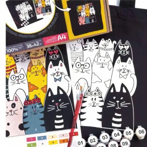 Rosa Talent Set, Ecobag-Coloring, Black, &Quot;Cats&Quot;, Cotton 240 Gsm, 38X42Cm